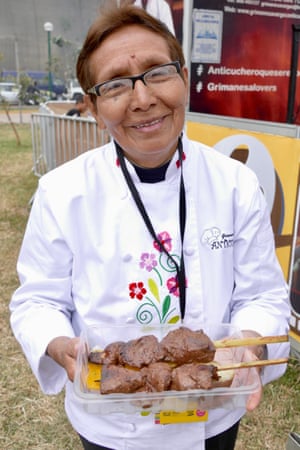 Snack happy … Grimanesa Vargas with her trademark anticuchos.