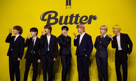 (L-R) V, Suga, Jin, Jung Kook, RM, Jimin, and J-hope, members of South Korean boy band Bangtan Boys (BTS), arrive for the launch of their new digital single album 'Butter' at Olympic hall on Olympic Park in Seoul, South Korea, May 2021.