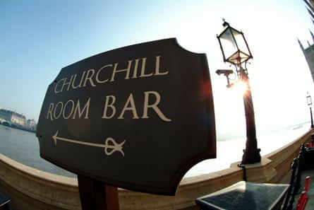 A sign for the Churchill Room bar in the House of Commons.