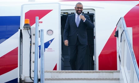 James Cleverly lands at Kigali International Airport in Rwanda, on Tuesday December 5, 2023.