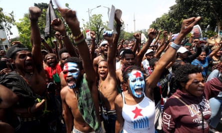 Papuan activists shout slogans at a rally in Jakarta
