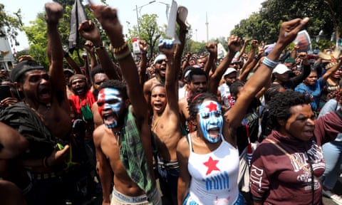 West Papuan activists shout slogans during a rally in Jakarta