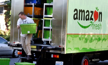 An Amazon Fresh order is delivered in Mercer Island, Washington, in the early days of the service in the United States.