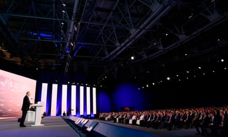 Russian President Vladimir Putin addresses a plenary session of the Eastern Economic Forum in Vladivostok.