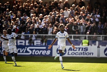 Nuno Da Costa celebrates after scoring for Auxerre in the 1-1 draw with Nice.