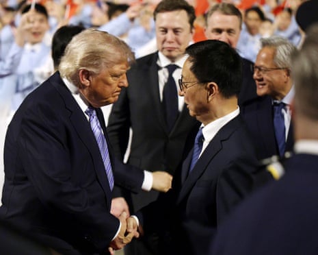 Trump greets Chinese vice-president Han Zheng as Space X chief Elon Musk looks on