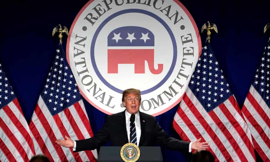 President Donald Trump addressing the Republican National Committee’s winter meeting.