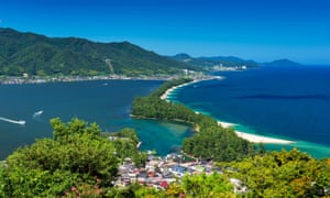 An aerial shot of Miyazu Bay beach, near Kyoto, Japan.