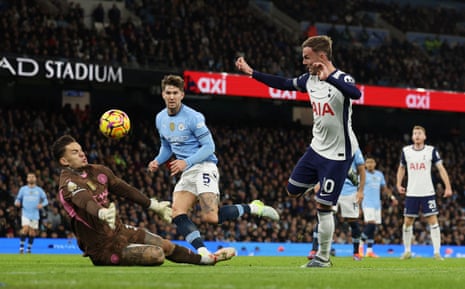 James Maddison scores against Manchester City.