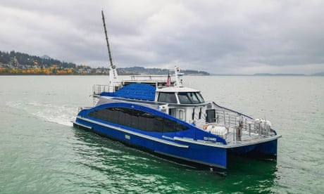 A small catamaran ship.