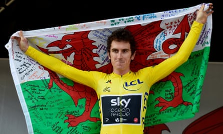 Geraint Thomas celebrates at his homecoming parade in Cardiff in 2018, after winning the Tour de France.