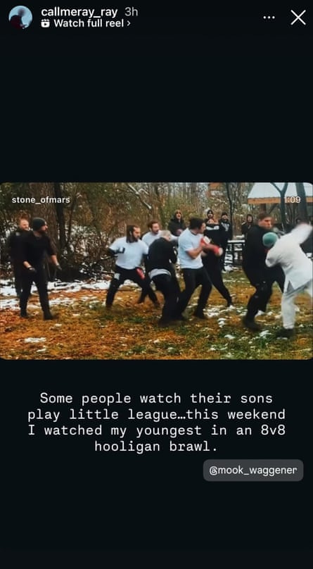 A screenshot of a video posted by Seth Waggener in which he says he watched his youngest son in a “hooligan brawl”