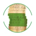 Pound coins cut-out inside green-rimmed circle
