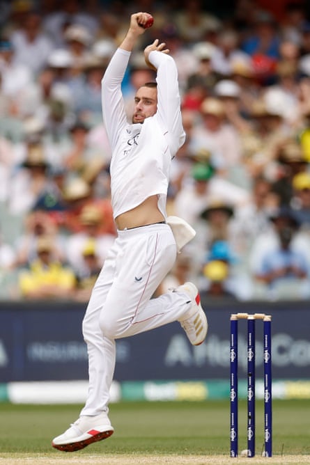 Will Jacks bowls during day three of the third Test at Adelaide Oval.