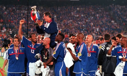 Roger Lemerre celebrates after winning Euro 2000 as France coach