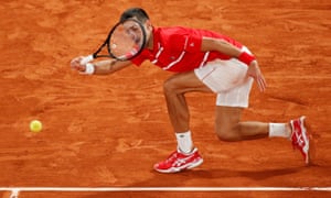 Serbia’s Novak Djokovic in action during his fourth round match against Russia’s Karen Khachanov.