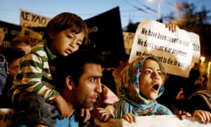 Refugees protest in Athens this week over the EU deal which entails Turkey taking back migrants from Greece.