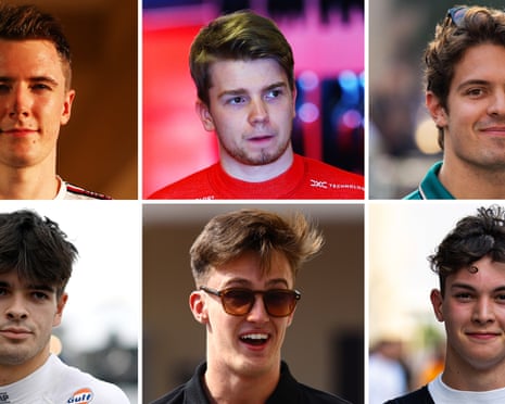 Clockwise from top left; Frederik Vesti, Robert Shwartzman, Felipe Drugovich, Zak O’Sullivan, Théo Pourchaire, Oliver Bearman.