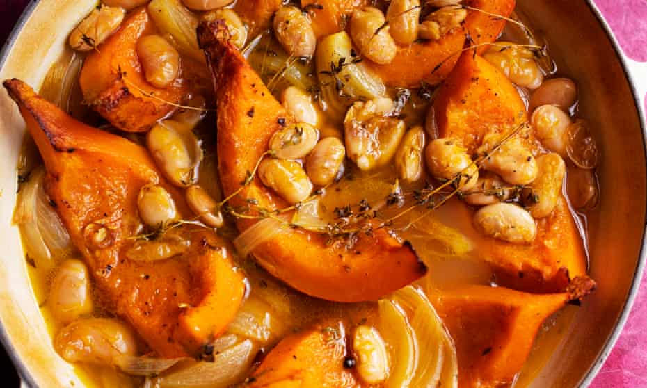 The future is orange: pumpkin, butter beans and thyme.