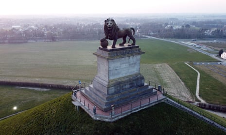 Lion statue towers over fields