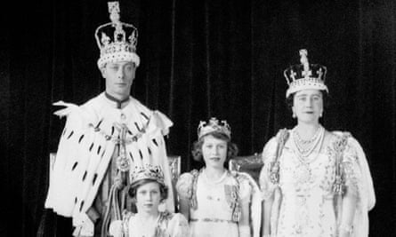 King George VI and Queen Elizabeth with their daughters Princess Elizabeth and Princess Margaret Rose after the coronation in 1937.
