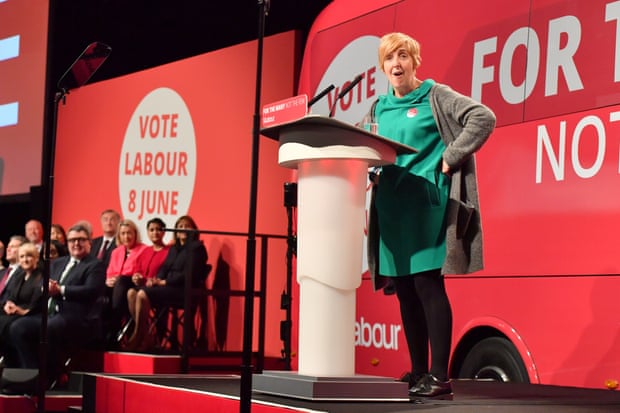 Julie Hesmondhalgh introduces Jeremy Corbyn at the launch of Labour’s 2017 general election campaign