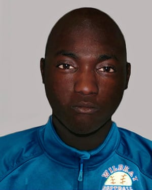 E-fit of man believed to have stowed away on Kenya Airlines flight, wearing top with logo reading 'Wildkat Softball'