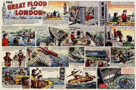 A 1960 adventure strip, The Great Flood of London, by David Sutherland, in which a passing comet heats up the Arctic ice-cap, causing it to flood much of Europe.