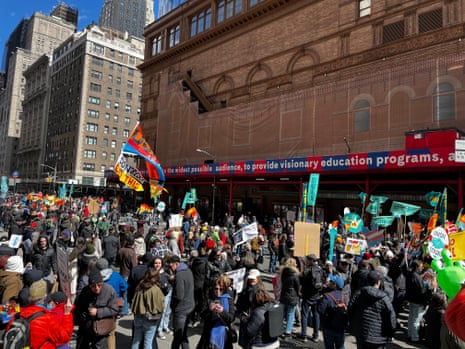 Demonstrators march in a No Kings rally in New York City.