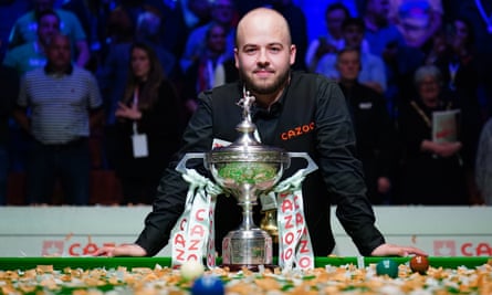Luca Brecel with the trophy after winning last year’s World Snooker Championship final