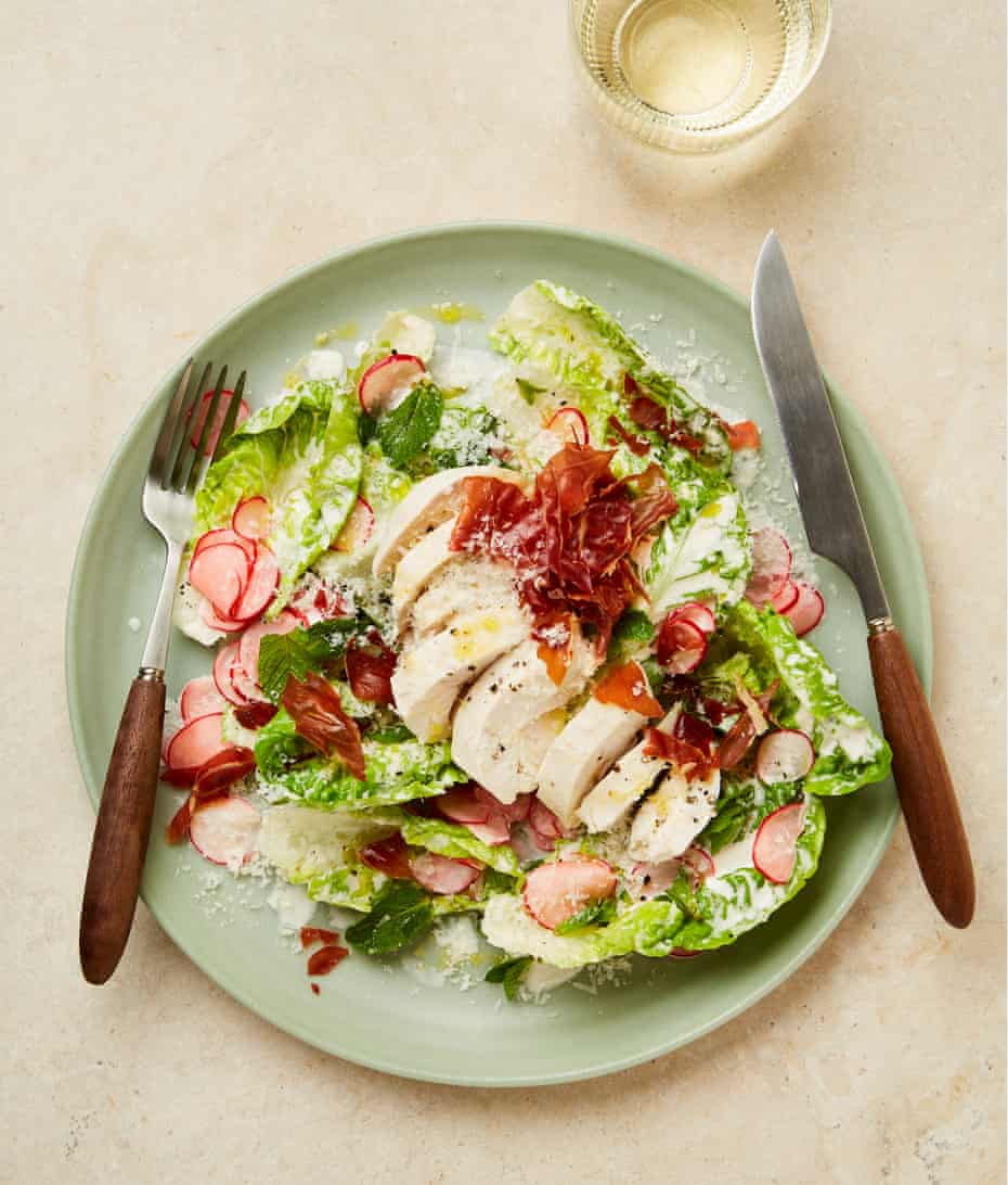 Yotam Ottolenghi's bistro-style chicken salad with parmesan dressing and crisp prosciutto.