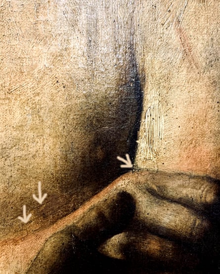 Detail showing the brush strokes that identified the work.