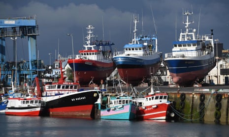 Fishing boats are moored at the port of Le Guilvinec, western France