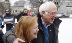 Bernie Sanders with his wife Jane in Manchester on Tuesday. Sanders is leading in the polls.
