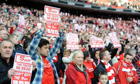 Liverpool supporters make clear their feelings regarding the Sun newspaper ahead of their 2012 League Cup final meeting with Cardiff City at Wembley