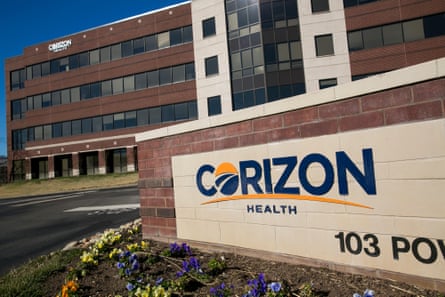 A logo sign outside of the headquarters of Corizon Health Inc, in Brentwood, Tennessee, in 2017.