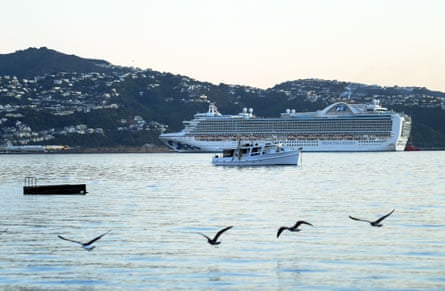 The Ruby Princess cruise ship arrives in Wellington, New Zealand on 14 March.