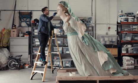 The figurehead of the HMS Sybille, 1846, one of 14 restored carvings to go on display in Plymouth.