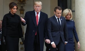 Donald and Melania Trump with Emmanuel Macron first lady Brigitte Macron on 10 November.