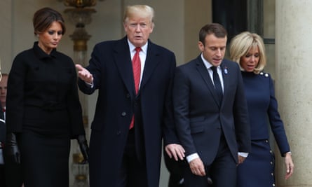 Donald and Melania Trump with Emmanuel Macron first lady Brigitte Macron on 10 November.