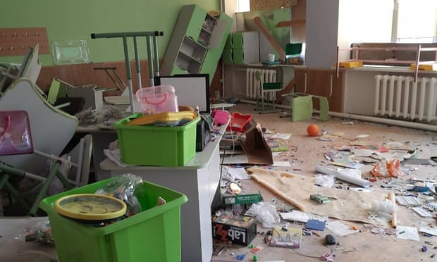 A classroom as the Russian soldiers left it
