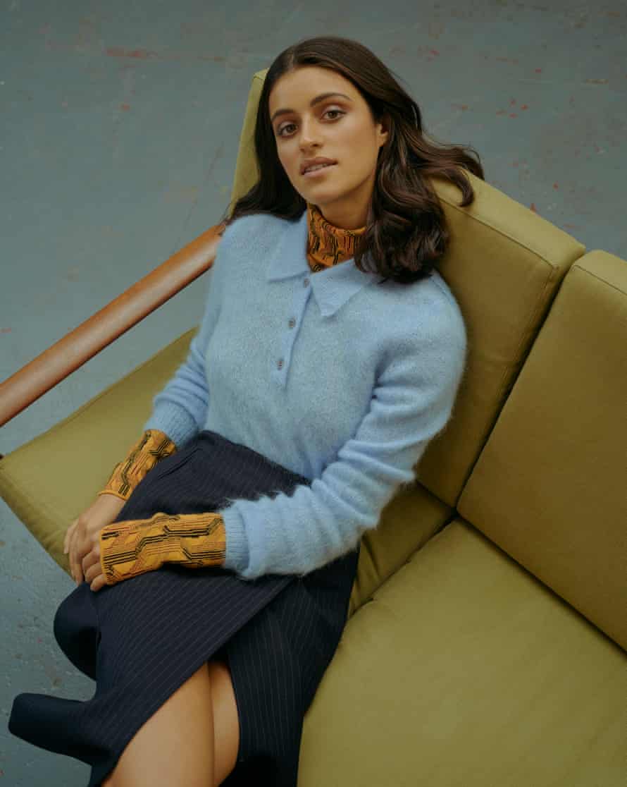 ‘I exposed so much of myself in season one’: Anya Chalotra wears superfine wool roll neck, mohair polo knit and pinstripe skirt, all prada.com.