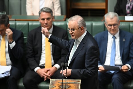 Anthony Albanese habla durante el tiempo de preguntas.