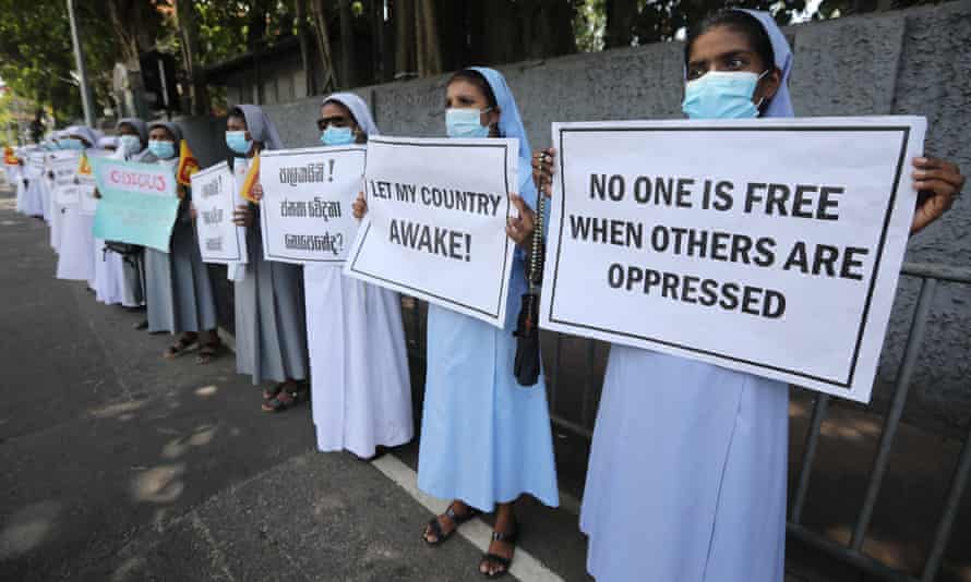 Catholic nuns protesting in Colombo