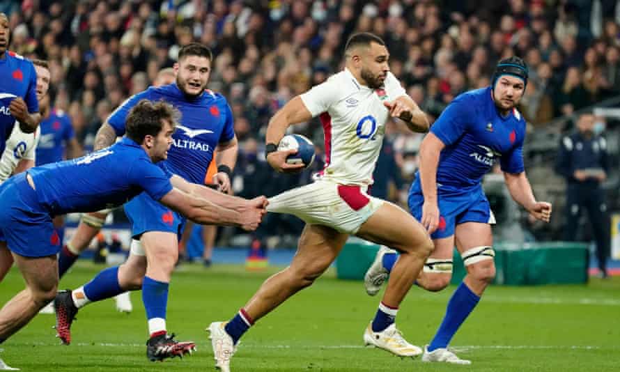 Paris savours a France team worthy of gracing the city of light | France rugby union team 1 Damian Penaud grabs England’s Joe Marchant.