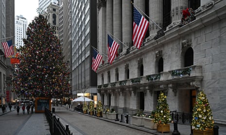 Christmas decorations outside the New York stock exchange.