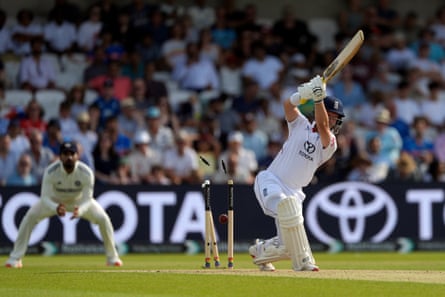 England’s Ben Duckett is bowled by India’s Jasprit Bumrah