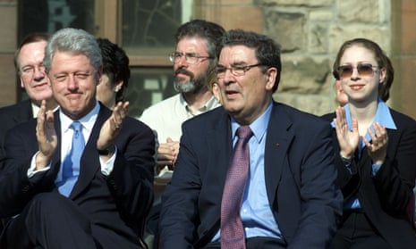 Former US president Bill Clinton (left) and SDLP leader John Hume, with Adams behind, in 2001.