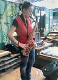 Freya Bennett playing the saxophone