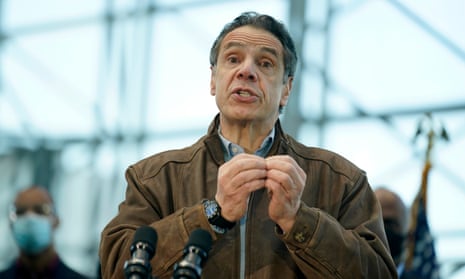 Cuomo at the Javits vaccination site in New York on Monday. Cuomo said Sunday he has no intention of resigning and believes he can continue to govern.